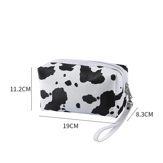 Cow Print PU Makeup Bag - Women's Travel Organizer
