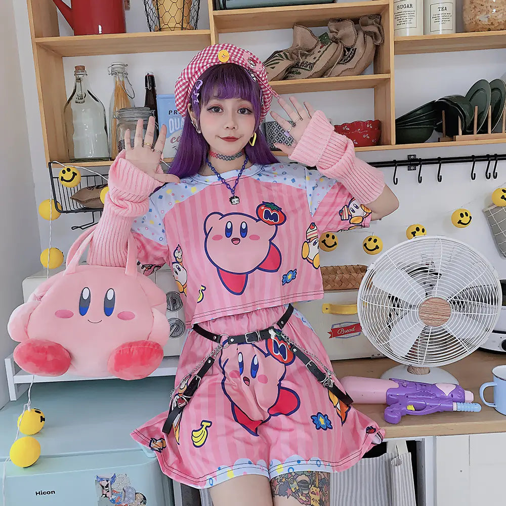 Harajuku Cute Cartoon T-Shirt and Skirt Set for Girls