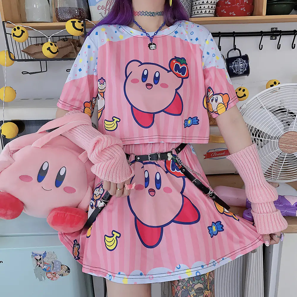 Harajuku Cute Cartoon T-Shirt and Skirt Set for Girls