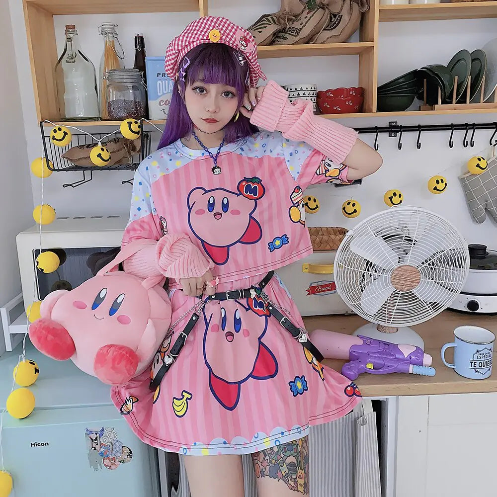 Harajuku Cute Cartoon T-Shirt and Skirt Set for Girls
