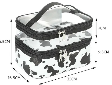 Cow Print PU Makeup Bag - Women's Travel Organizer