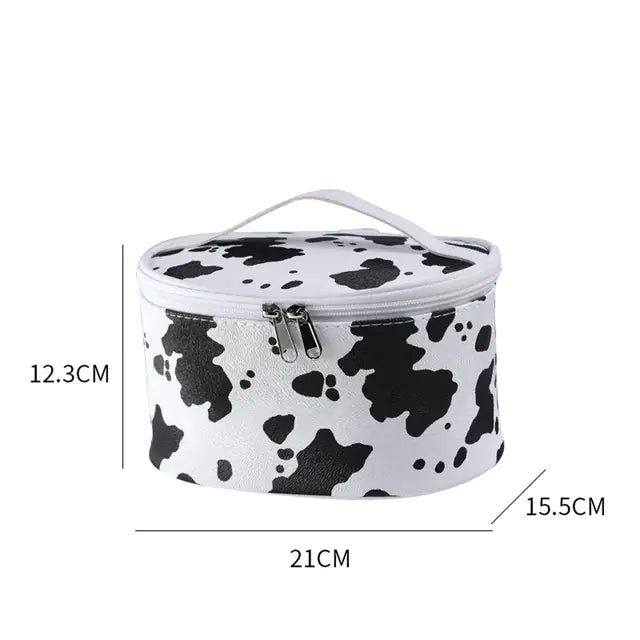 Cow Print PU Makeup Bag - Women's Travel Organizer