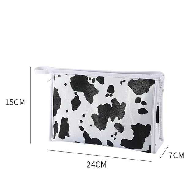 Cow Print PU Makeup Bag - Women's Travel Organizer