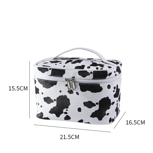 Cow Print PU Makeup Bag - Women's Travel Organizer