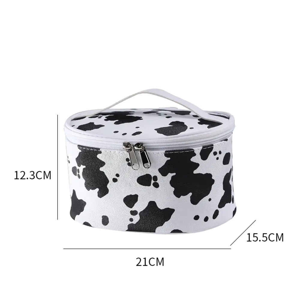 Cow Print PU Makeup Bag - Women's Travel Organizer