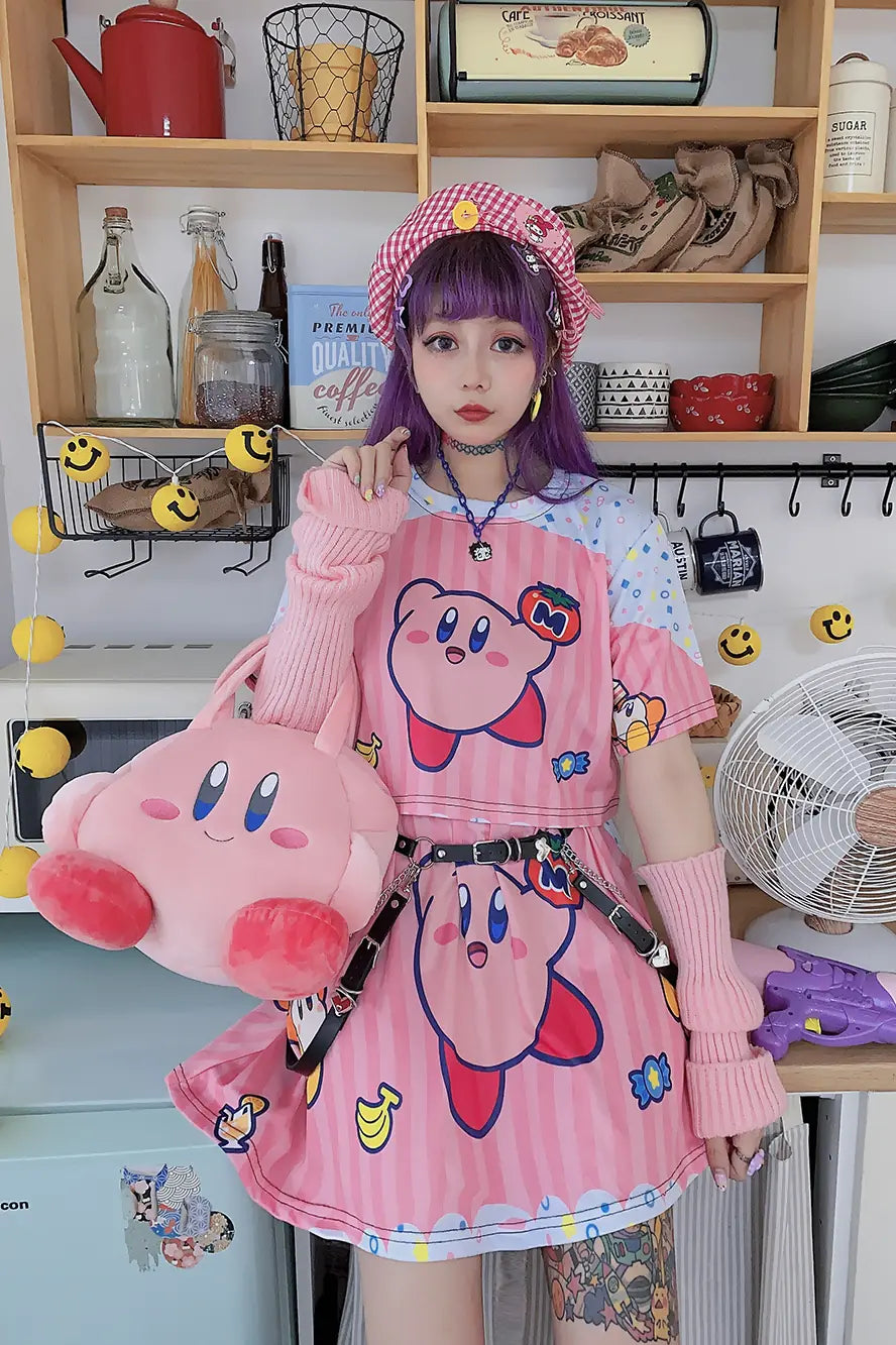 Harajuku Cute Cartoon T-Shirt and Skirt Set for Girls