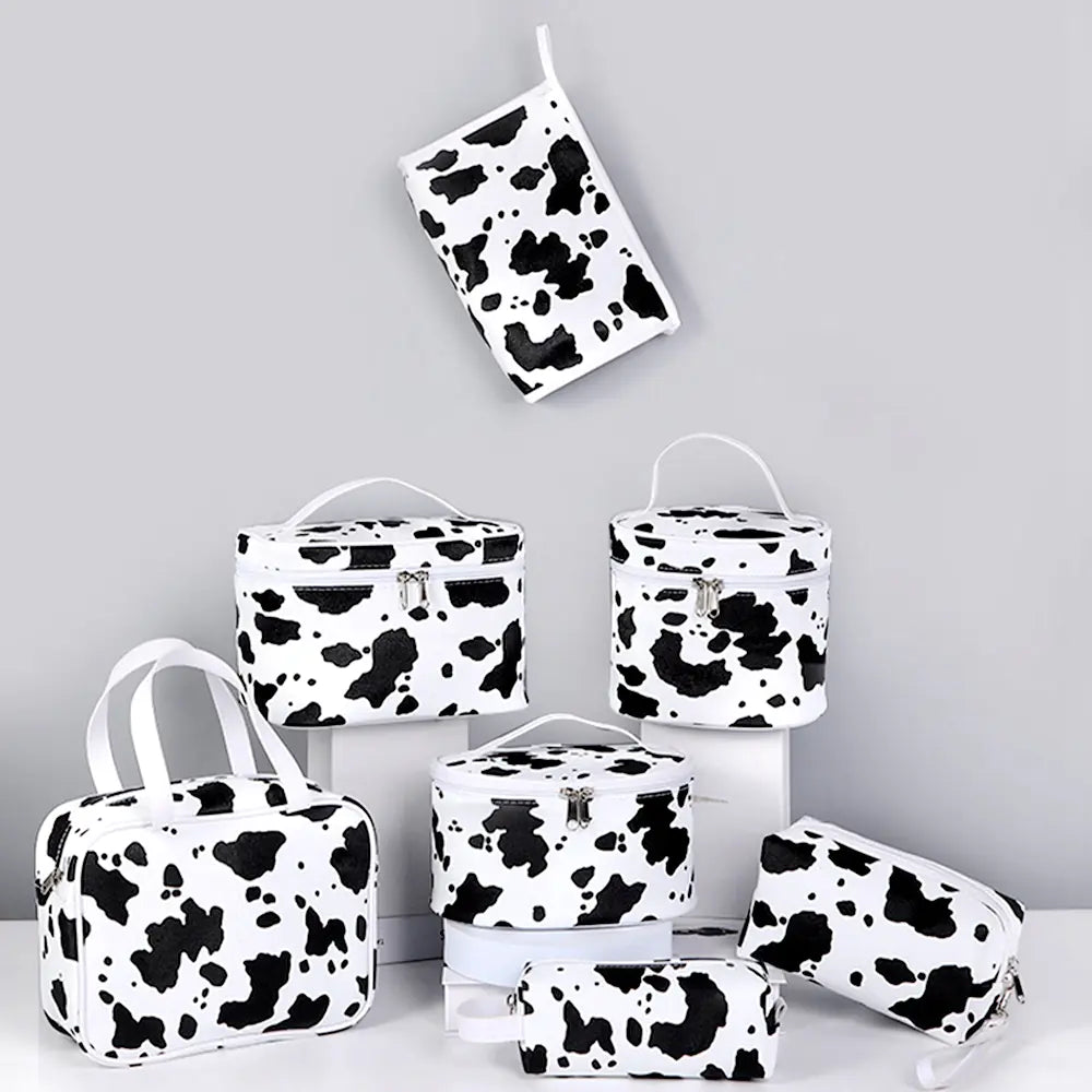 Cow Print PU Makeup Bag - Women's Travel Organizer