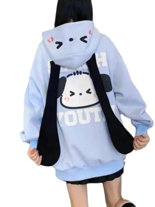 grhaat Kawaii Hoodie Zipper Harajuku Puppy Long Ear Casual Loose Hooded Sweatshirt Cutecore Y2k Graphic Pullovers (X-Largeblue)