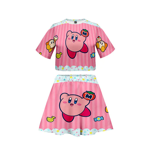 Harajuku Cute Cartoon T-Shirt and Skirt Set for Girls