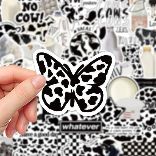 65PCS English Black and White Cow DIY Stickers Set